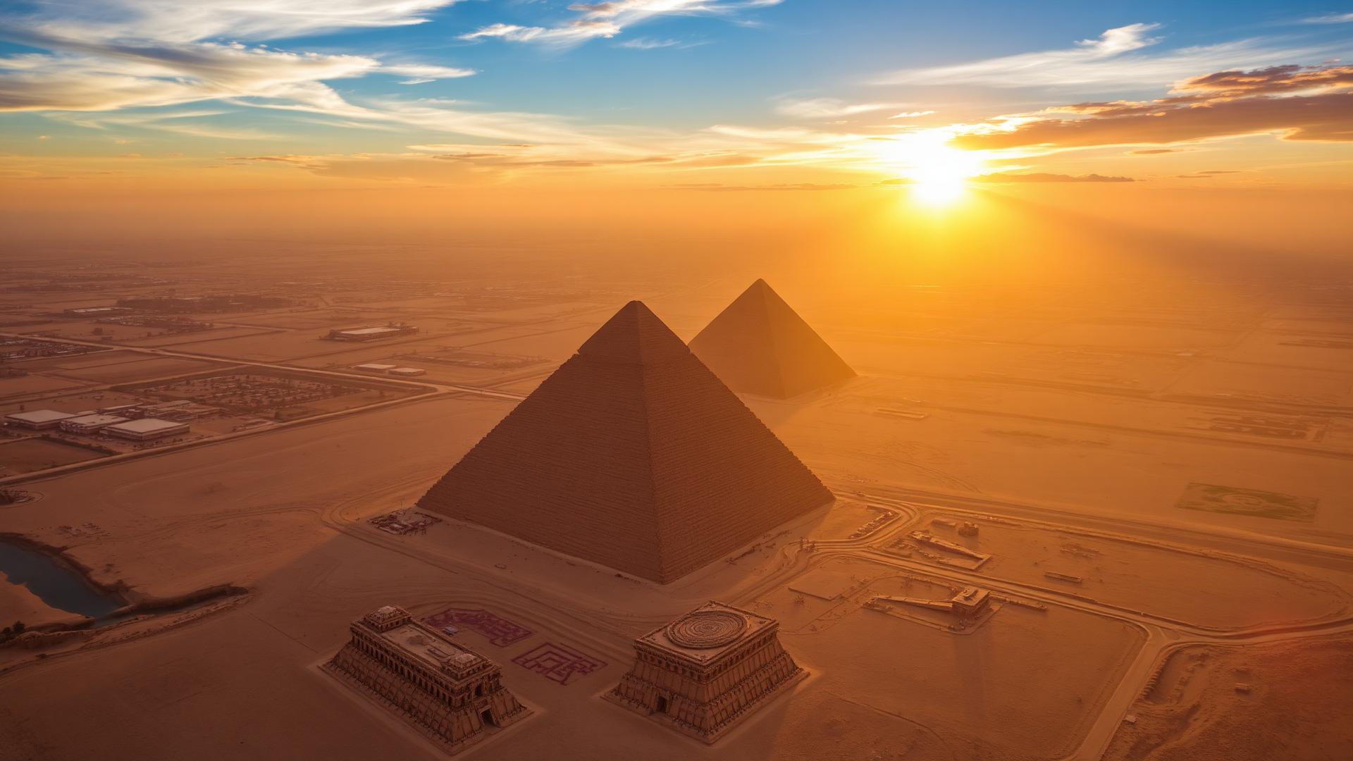 Pyramids of Giza at sunset